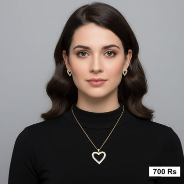 Minimalist heart jewelry set for women including necklace & earrings, priced Rs. 700