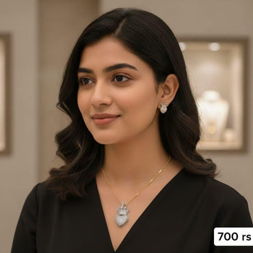 Royal crown & heart necklace with matching stud earrings for women, priced Rs. 700