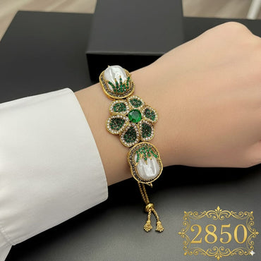 Ornate Pearl Flower Bangle Bracelet for Women - Rs 2850