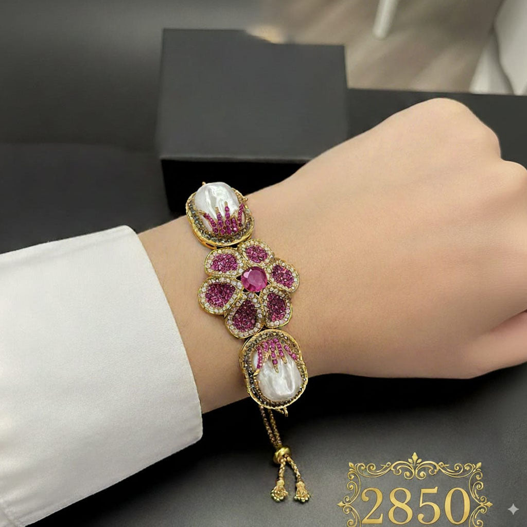 Ornate Pearl Flower Bangle Bracelet for Women - Rs 2850