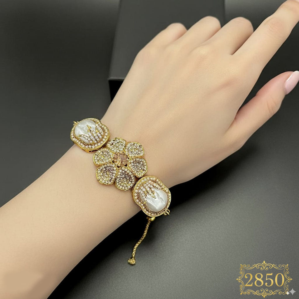 Ornate Pearl Flower Bangle Bracelet for Women - Rs 2850