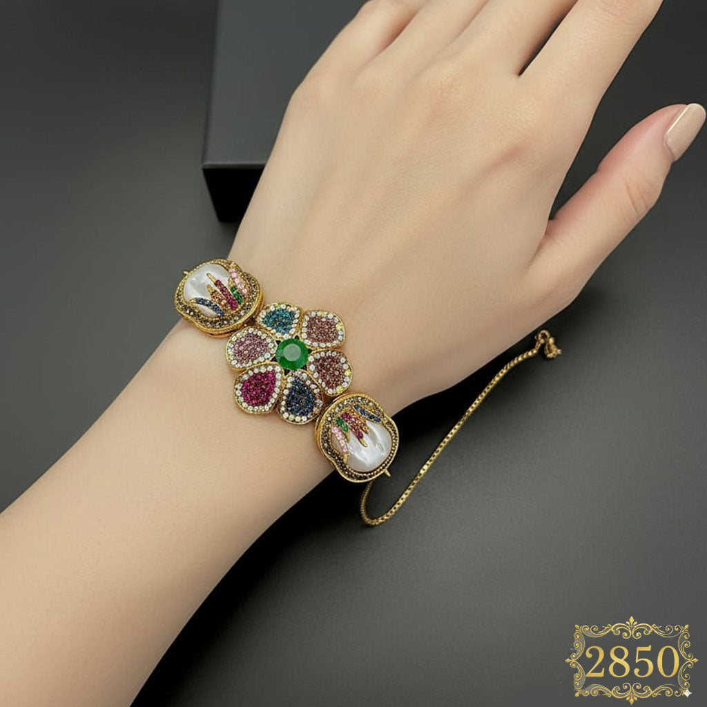 Ornate Pearl Flower Bangle Bracelet for Women - Rs 2850