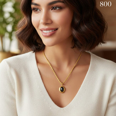 Minimalist black onyx pendant necklace on rope chain, priced Rs. 800