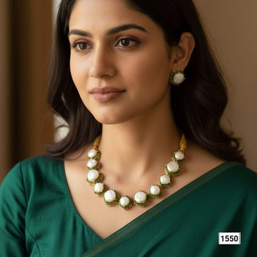 Gold-plated baroque pearl choker necklace with matching earrings, priced Rs. 1550