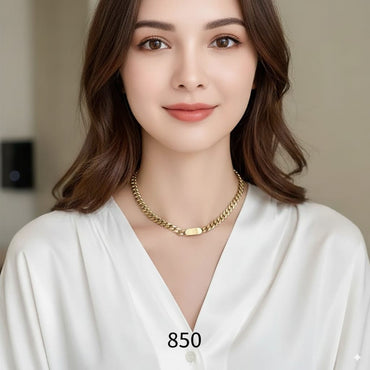 Gold-plated chunky chain necklace with sleek bar pendant, priced Rs. 850