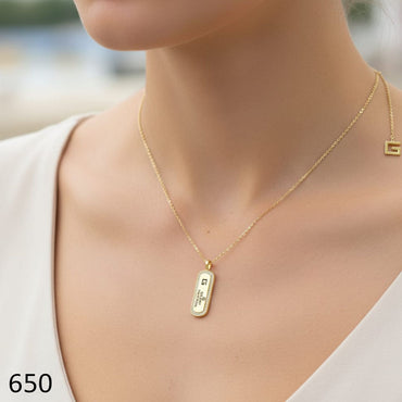 Minimalist rectangular pendant necklace with crystal border, priced Rs. 650