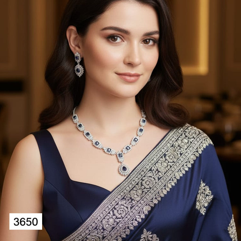 Elegant rhinestone necklace with matching earrings for women, priced Rs. 3650