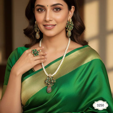 Elegant gold-plated necklace with tassel earrings for women, priced Rs. 3250