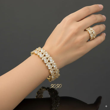 Luxury CZ Openable Bangle & Ring Set - Gold Finish