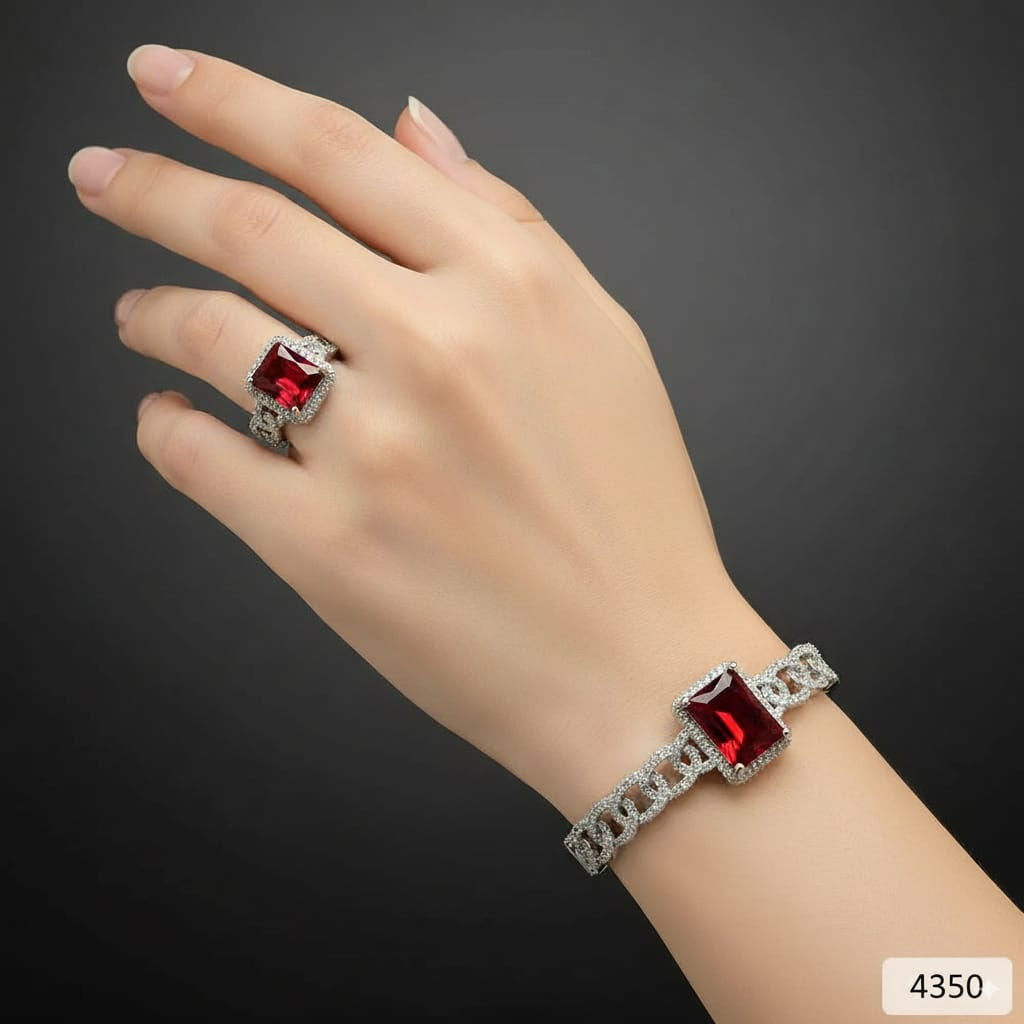 Luxury Gold And Silver-Plated Ruby Bracelet & Ring Set - Elegant Zircon Jewelry