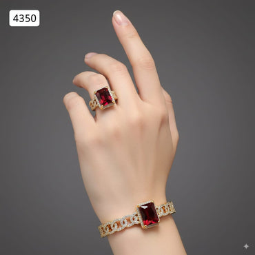 Luxury Gold And Silver-Plated Ruby Bracelet & Ring Set - Elegant Zircon Jewelry