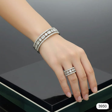 Elegant Crystal-Studded Bracelet and Matching Ring Set