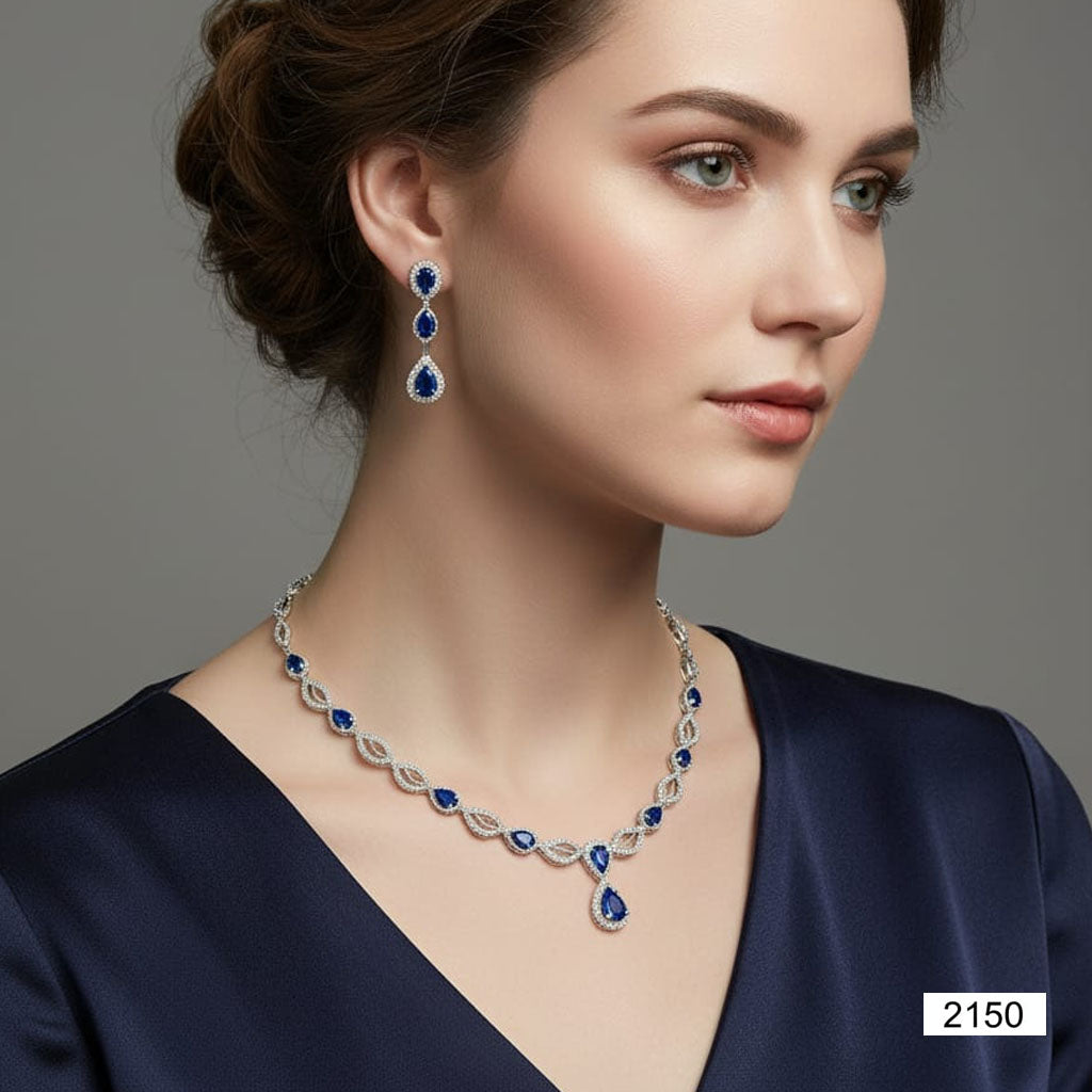 The Stella Set – crystal teardrop necklace with matching earrings for women, priced Rs. 2150