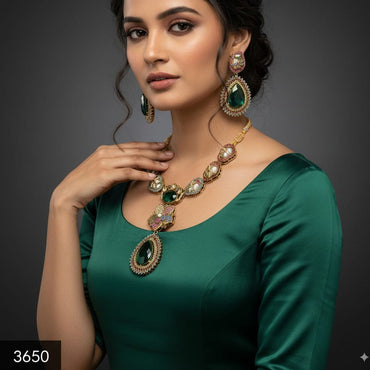 The Empress Bridal Set featuring pearl and antique gold necklace with earrings, priced Rs. 3650