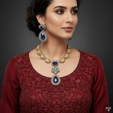 The Empress Bridal Set featuring pearl and antique gold necklace with earrings, priced Rs. 3650