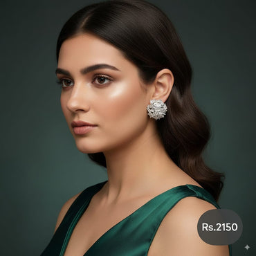 Elegant 3D American Diamond Stud Earrings - Gold Finish