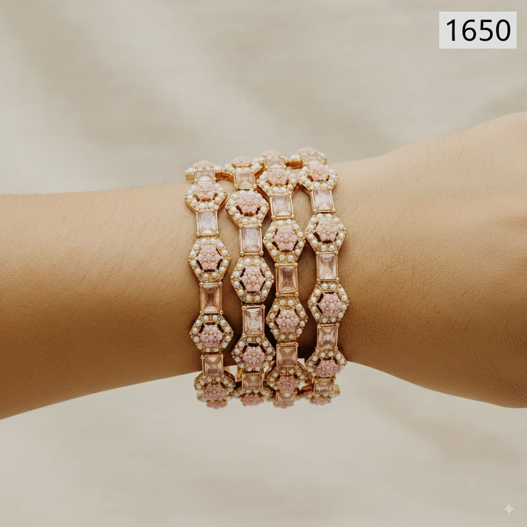 Rhinestone hexagon bangle set with unique geometric design, priced Rs. 1650
