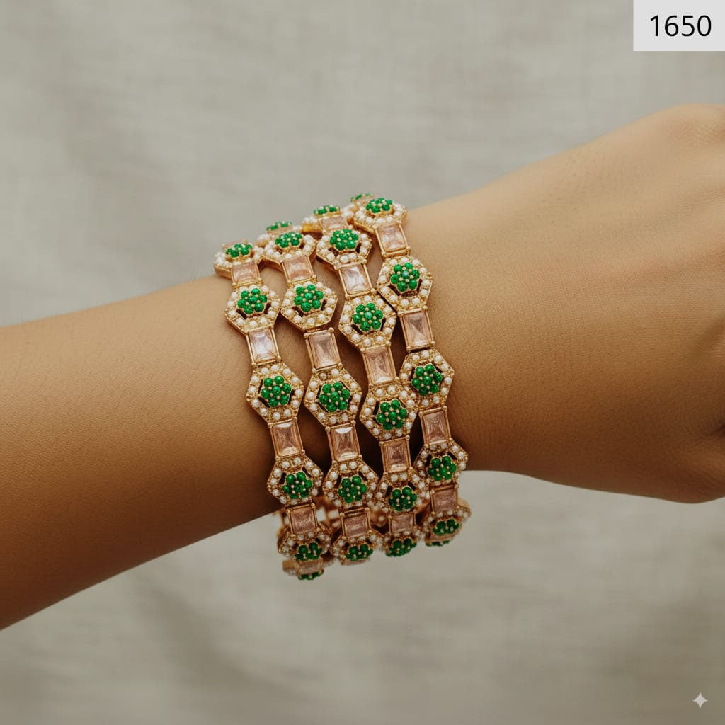 Rhinestone hexagon bangle set with unique geometric design, priced Rs. 1650