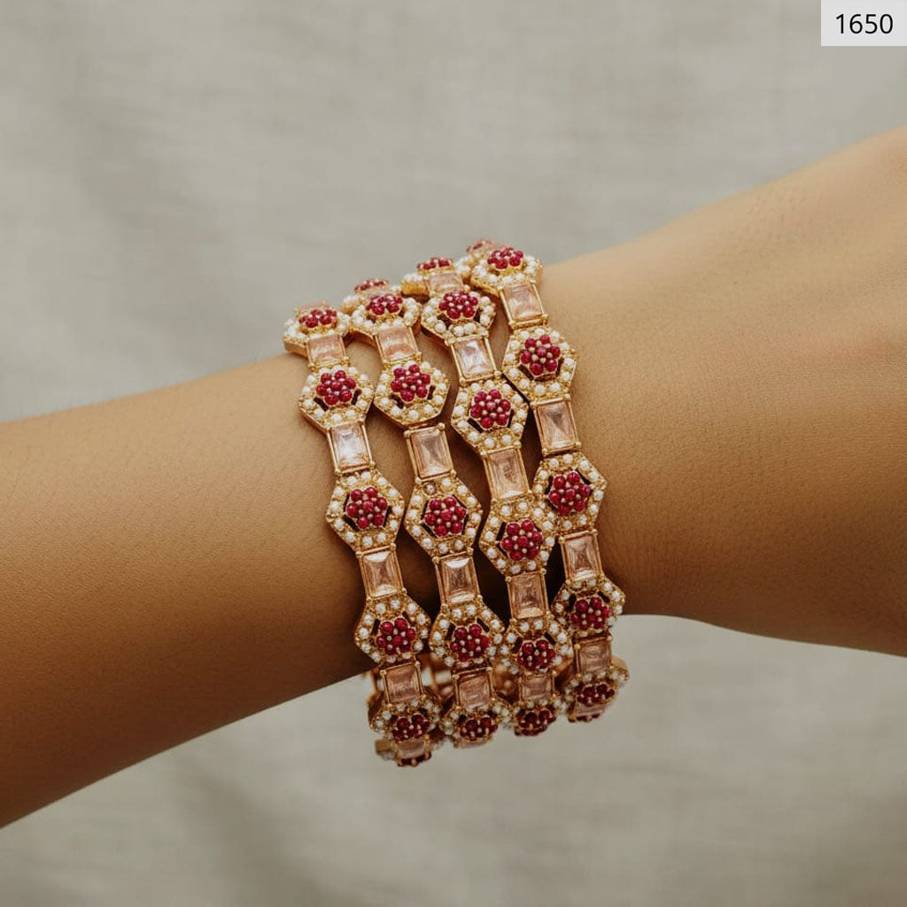 Rhinestone hexagon bangle set with unique geometric design, priced Rs. 1650