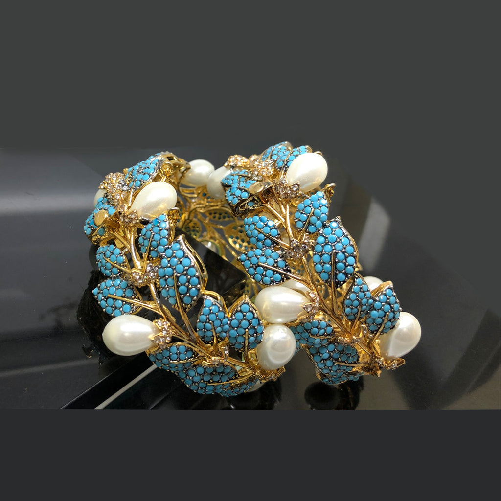 Elegant Pearl  Crystal Gold Bangles Set