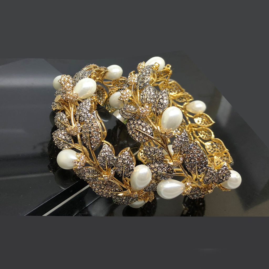 Elegant Pearl  Crystal Gold Bangles Set