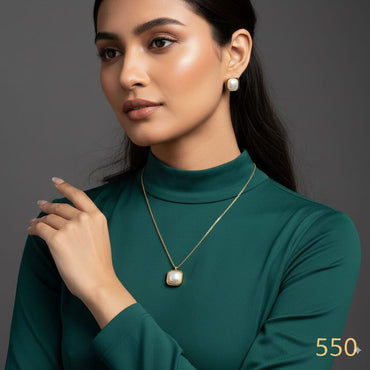 Golden Glimmer Pearl Jewelry Set with necklace and earrings, priced Rs. 550