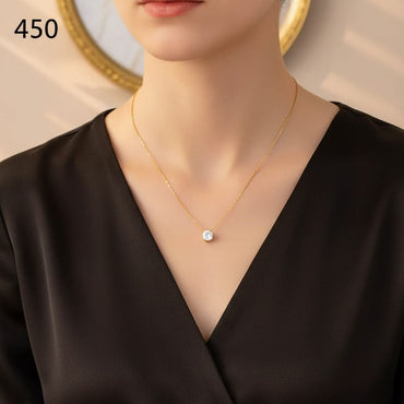Classic Gold Solitaire Necklace with single stone pendant on a gold chain, priced Rs. 450