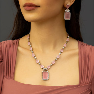 Elegant American Diamond Necklace Set With Silver Accents