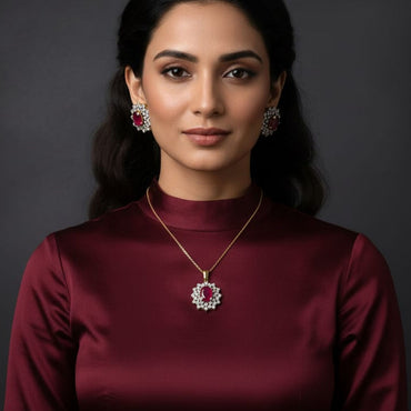 Morganite Floral Pendant Set – Rs. 2950