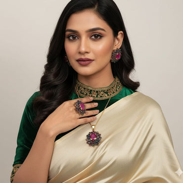 Morganite Floral Pendant Set – Rs. 2950