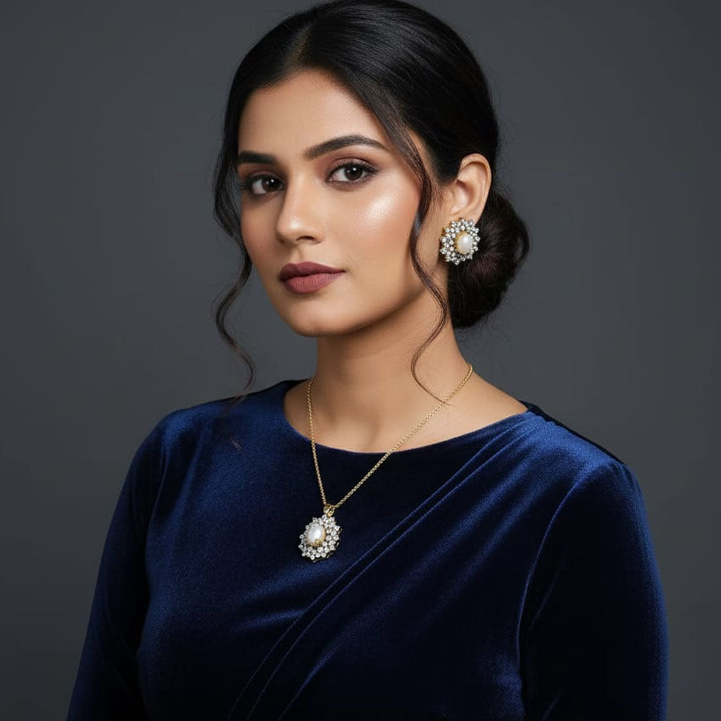 Morganite Floral Pendant Set – Rs. 2950