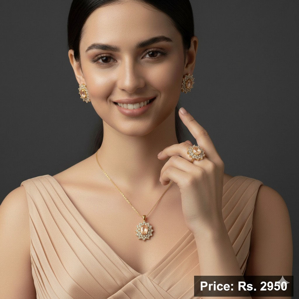 Morganite Floral Pendant Set – Rs. 2950