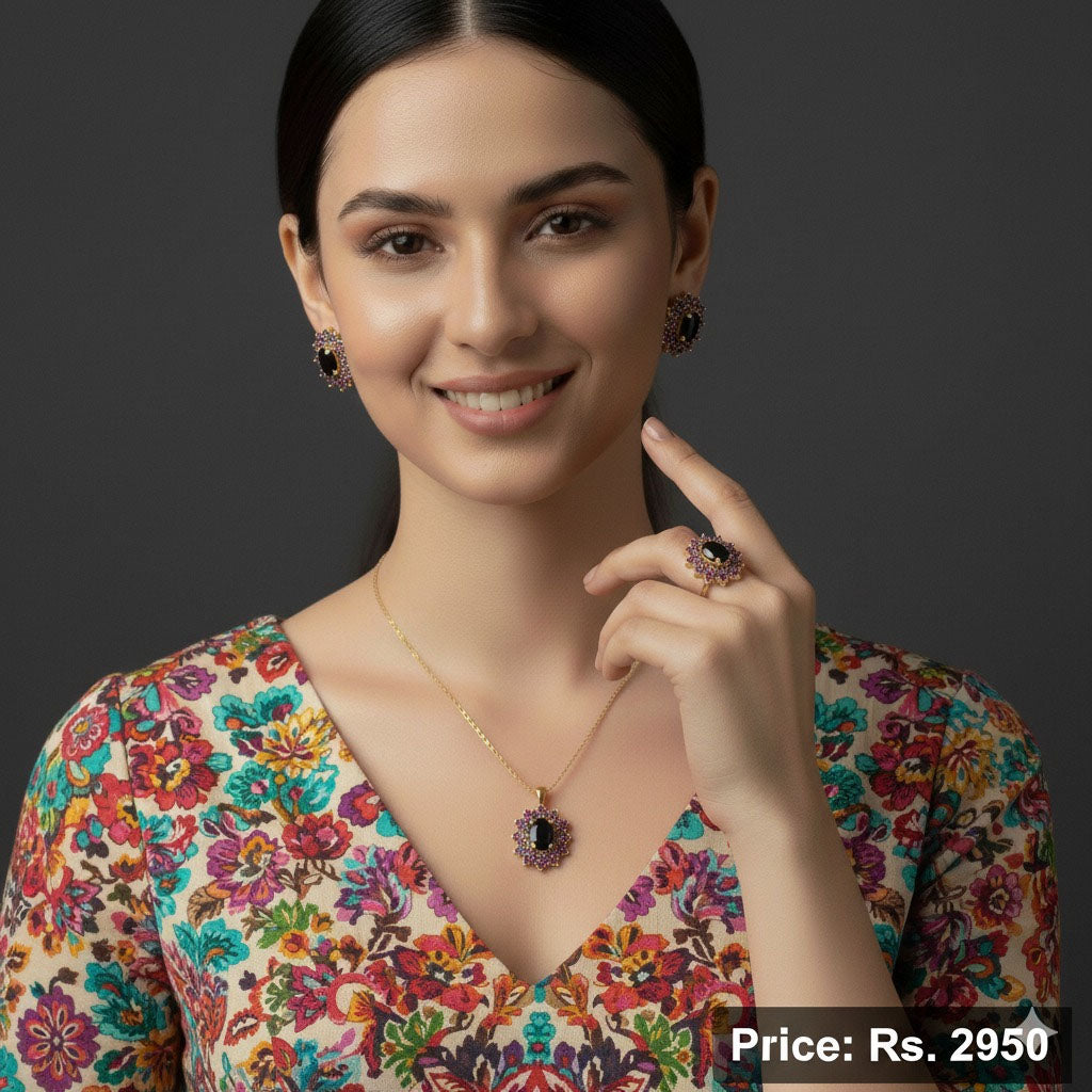 Morganite Floral Pendant Set – Rs. 2950