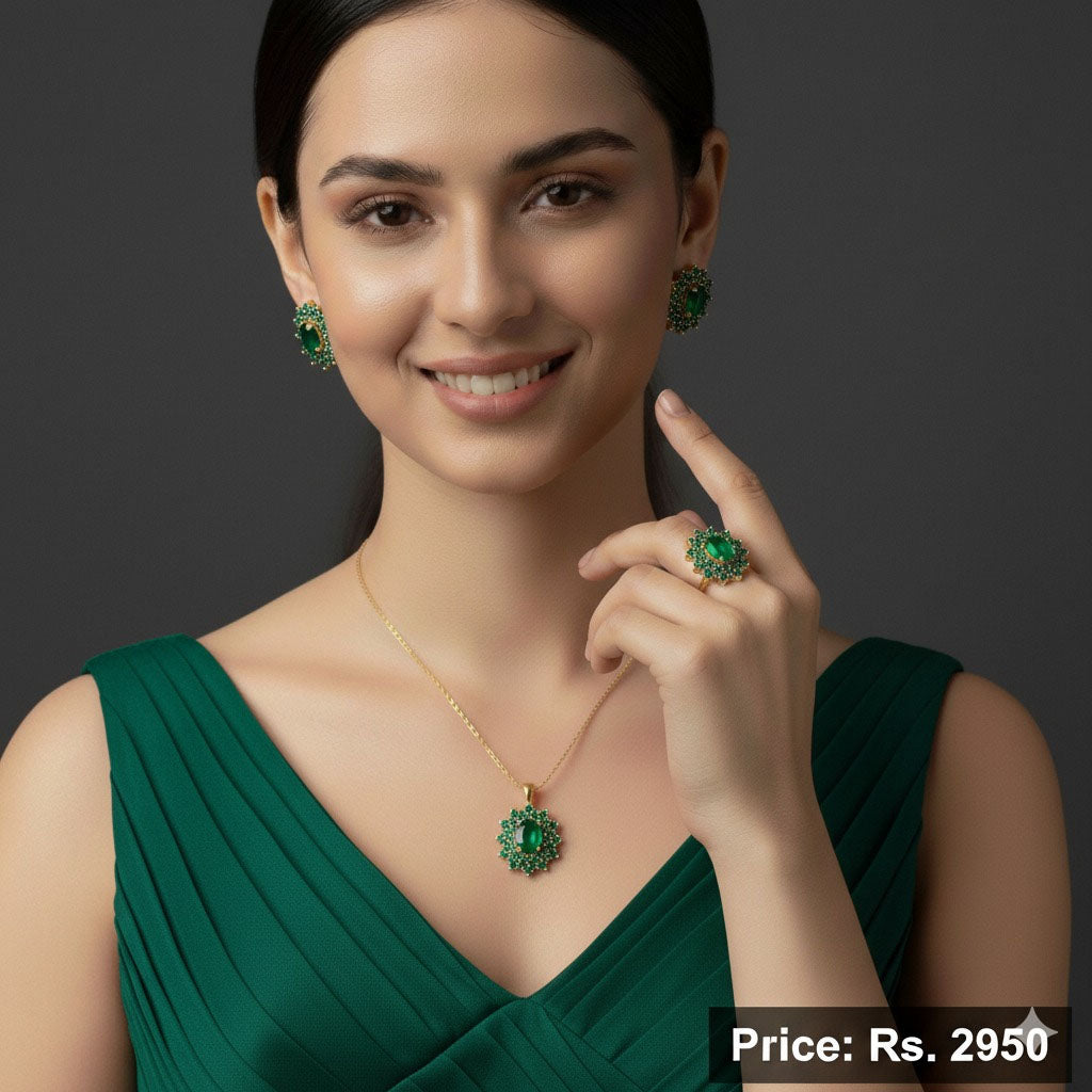 Morganite Floral Pendant Set – Rs. 2950