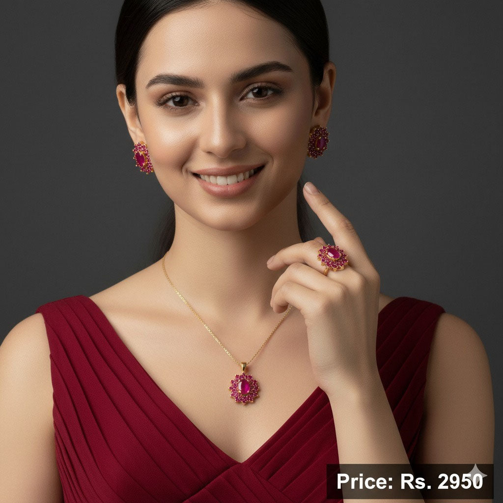 Morganite Floral Pendant Set – Rs. 2950