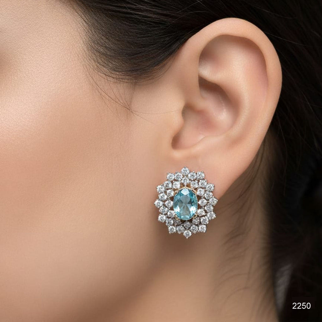 Versatile rhinestone flower earrings with sparkling gemstone center, priced Rs. 2250