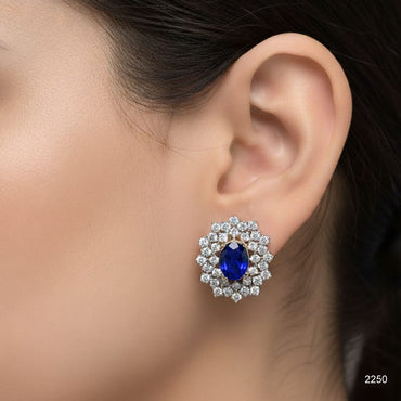 Versatile rhinestone flower earrings with sparkling gemstone center, priced Rs. 2250