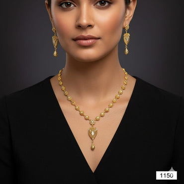 Vintage inspired gold-toned dainty necklace and earrings jewelry set, priced Rs. 1150
