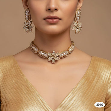 Pearl Flower Necklace Set – Rs. 3950