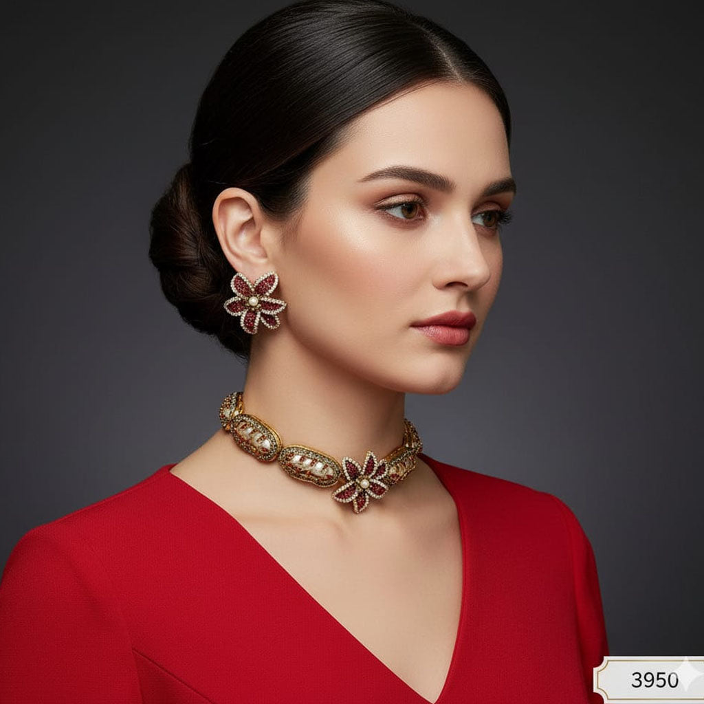 Pearl Flower Necklace Set – Rs. 3950
