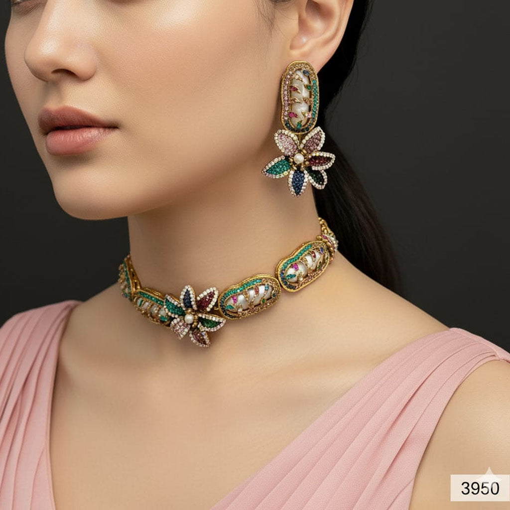 Pearl Flower Necklace Set – Rs. 3950