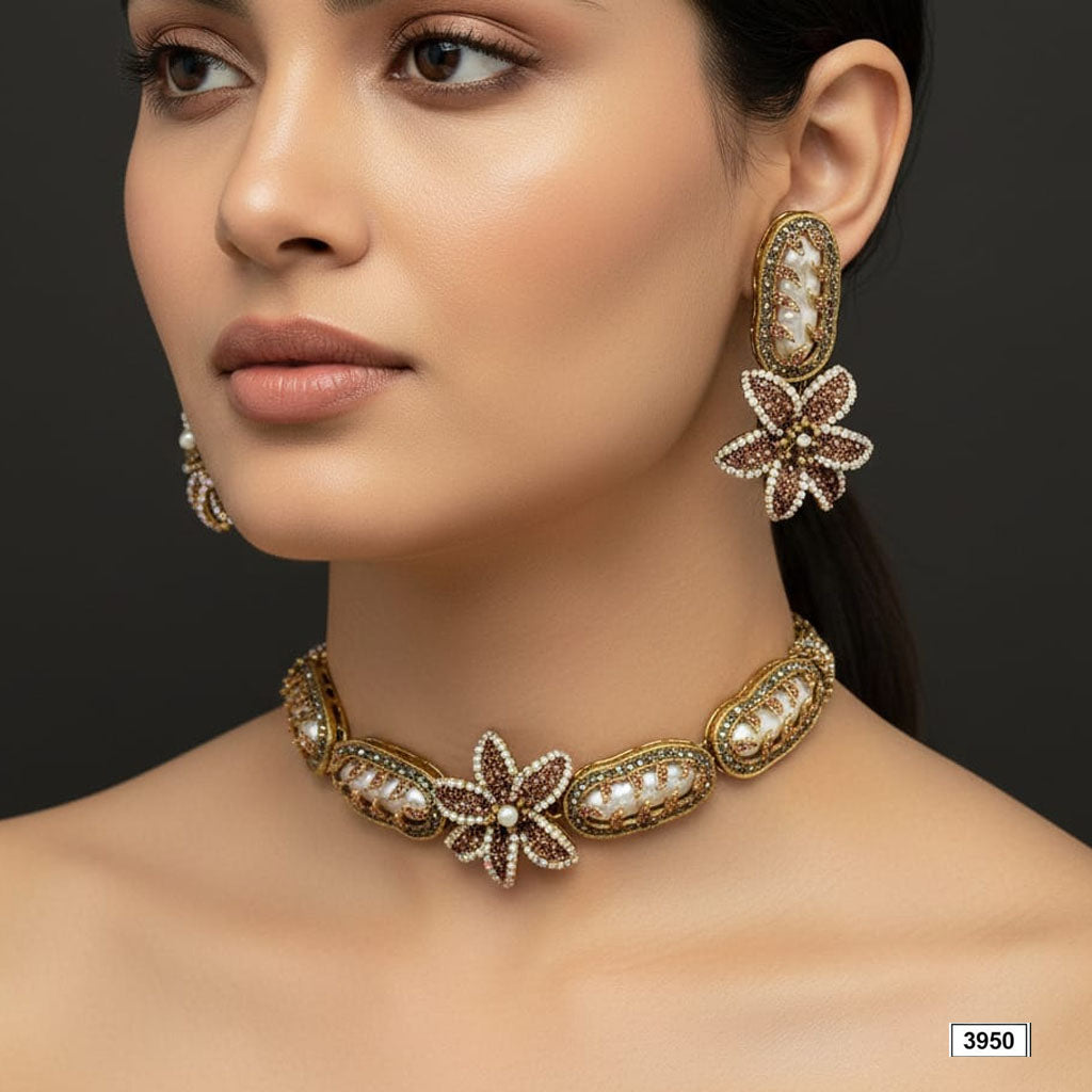 Pearl Flower Necklace Set – Rs. 3950