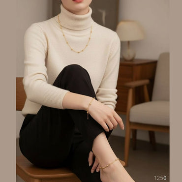 Minimalist gold ball necklace, bracelet and anklet jewelry set, priced Rs. 1250