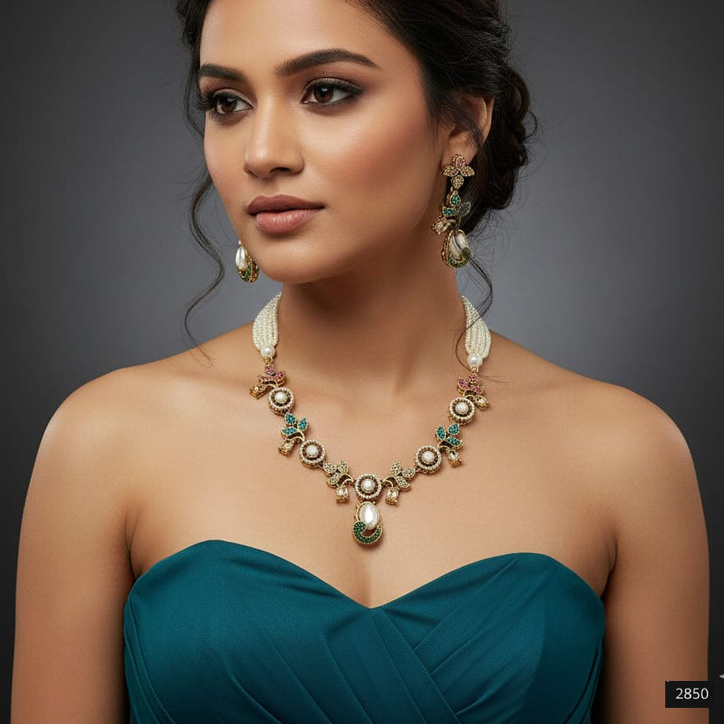 Gold & Pearl Floral Jewelry Set – Rs. 2850