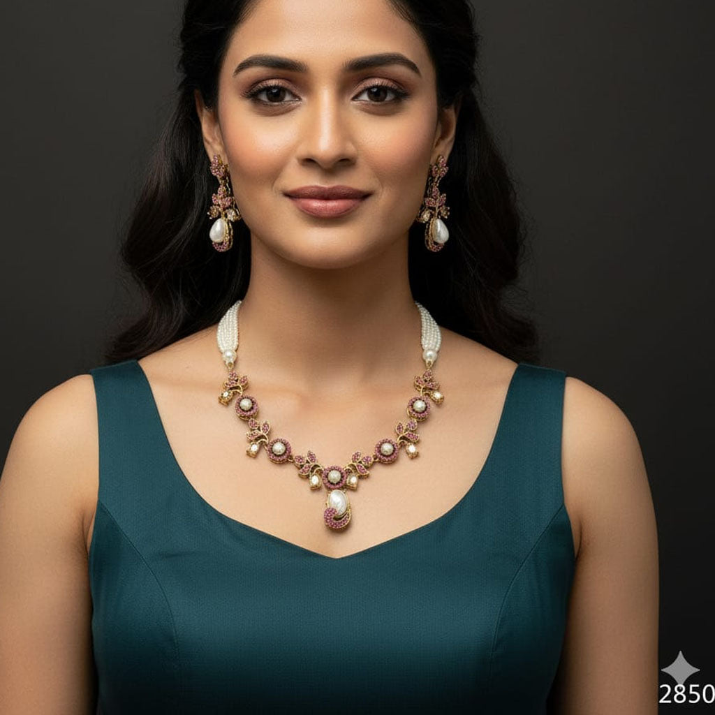 Gold & Pearl Floral Jewelry Set – Rs. 2850