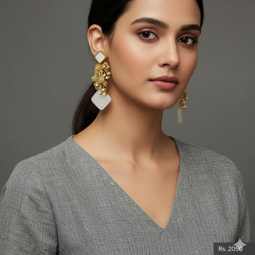 Quartz & Pearl Shoulder Duster Earrings – Rs. 2050