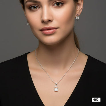 Micro-Pave Lock Charm Jewelry Set – Rs. 650