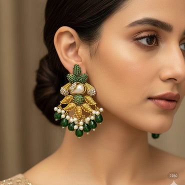 Gold-Tone Leaf & Crystal Drop Earrings – Rs. 2250