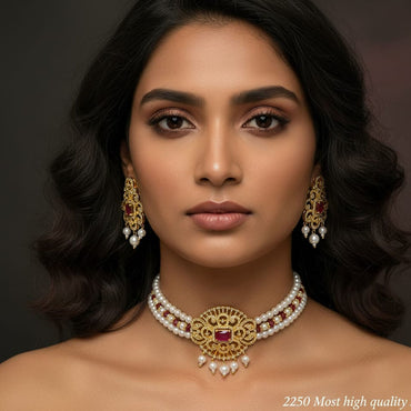 Triple Strand Pearl Choker Set – Rs. 2250