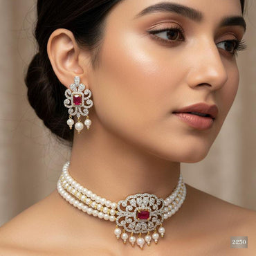 Triple Strand Pearl Choker Set – Rs. 2250